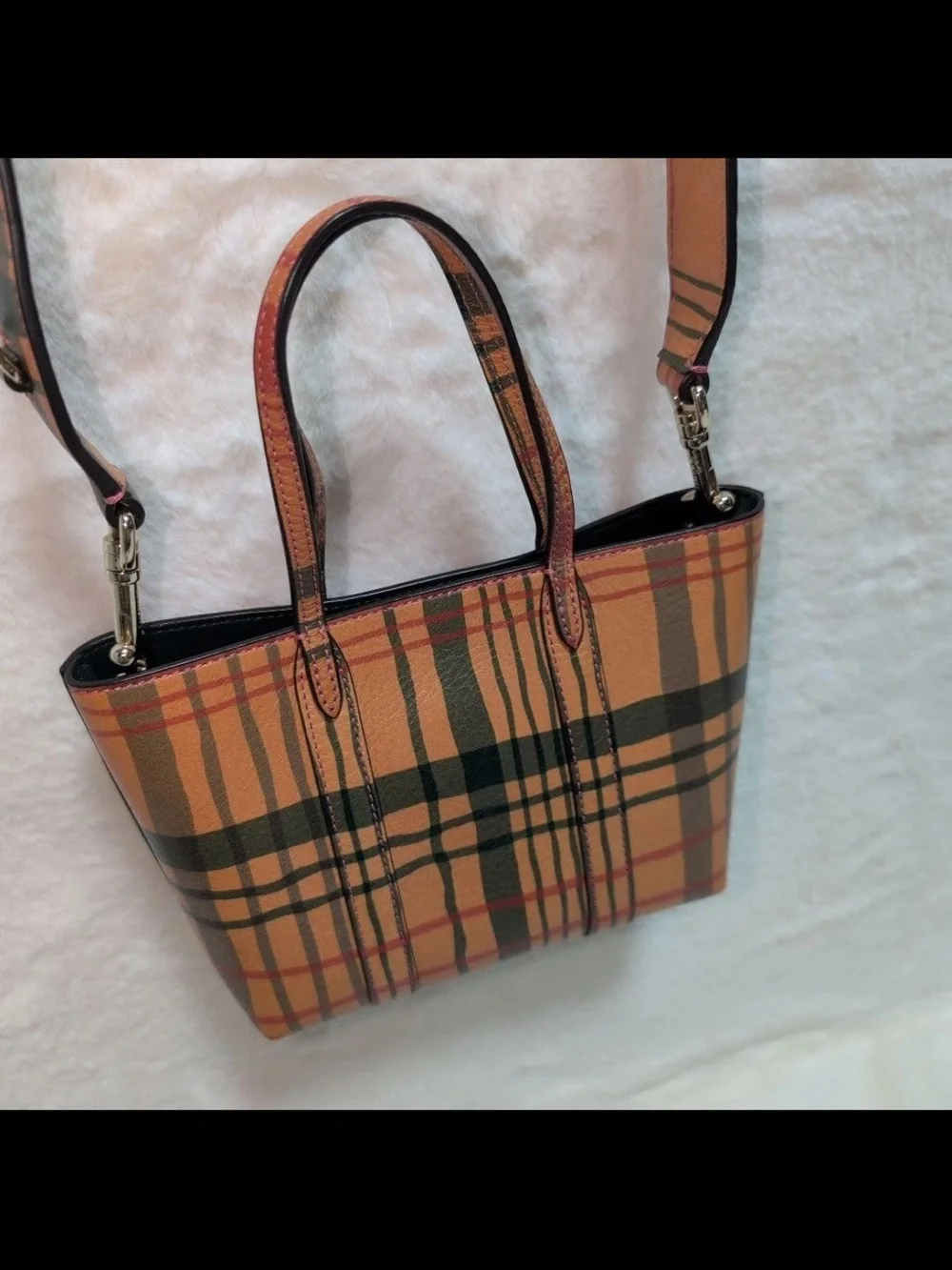 Mulberry Tan and Black Plaid Leather Tote